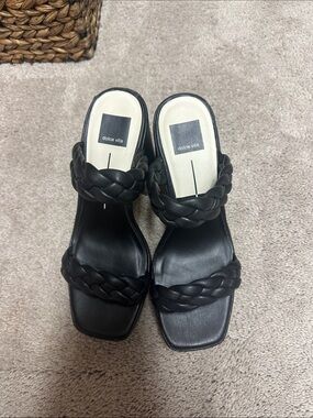 Dolce Vita Black Braided Double-Strap Heeled Slides